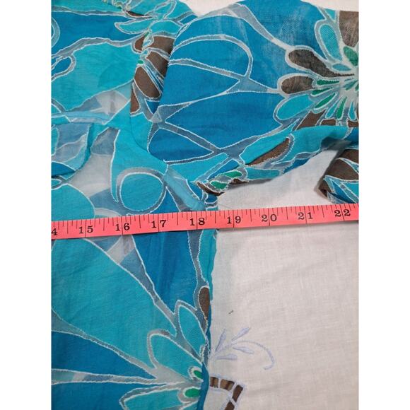 Shacket Shirt Blue Black Burnout Women's Size M L Floral 3/4 Sleeve Semi-sheer - Picture 12 of 12